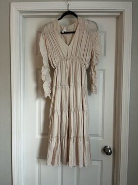 Free the Roses Cream Tiered V-Neck Midi Dress